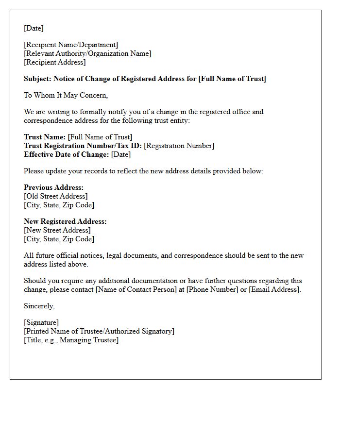 Trust Entity Change of Registered Address Letter