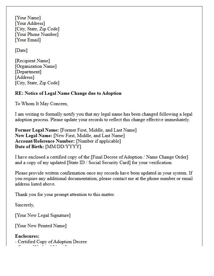 Adoption Name Change Notification Letter