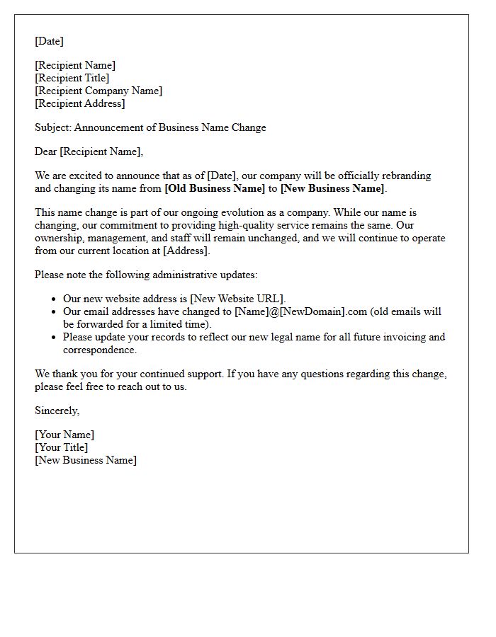 Business Rebranding Name Change Letter