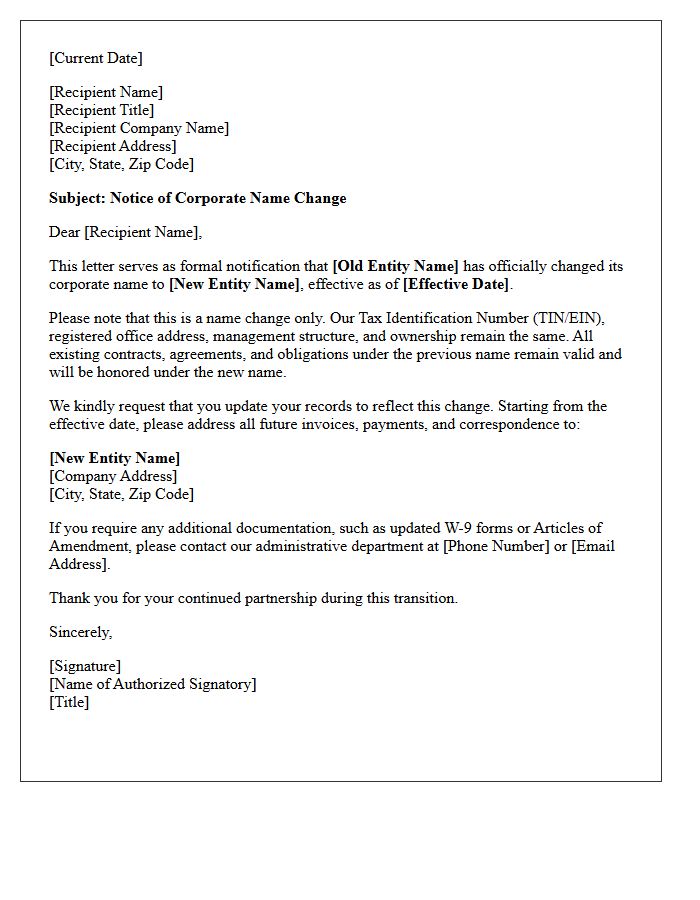 Corporate Entity Name Change Letter