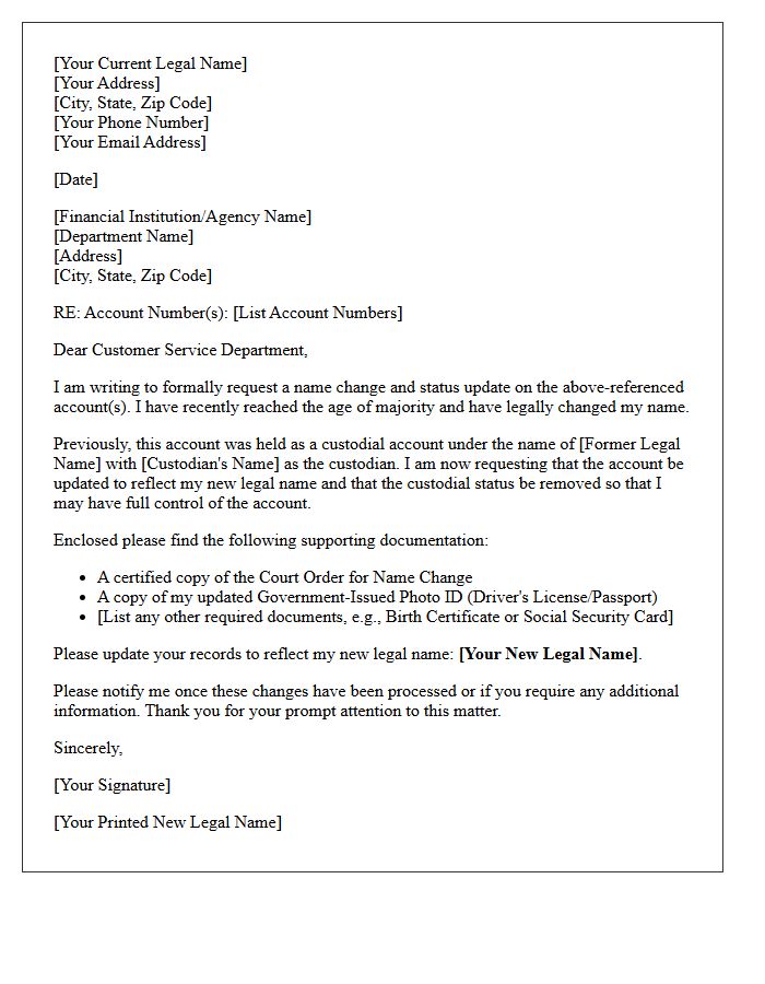 Custodial to Adult Name Change Letter