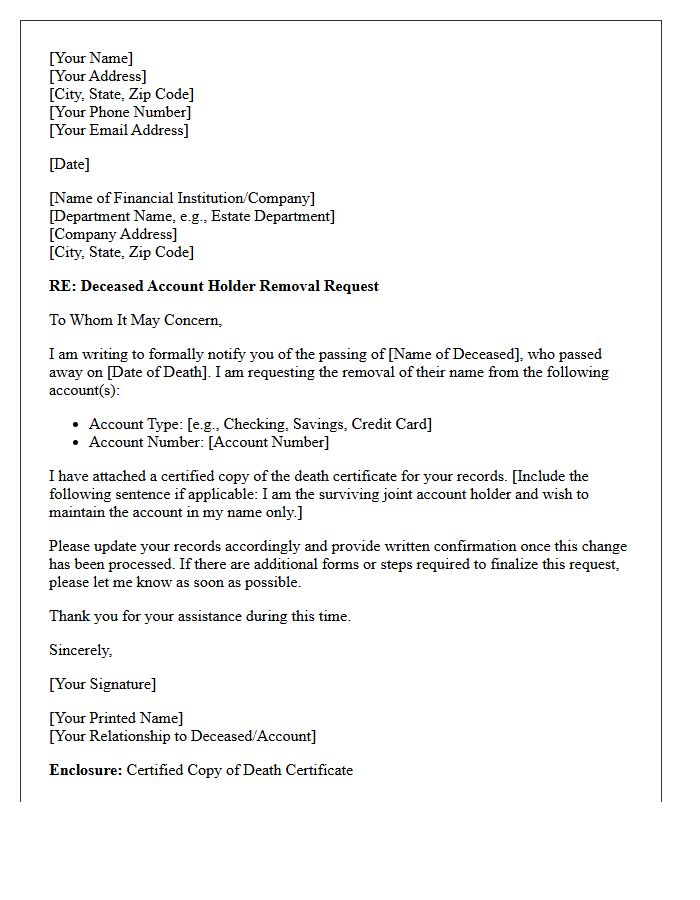 Deceased Account Holder Removal Letter