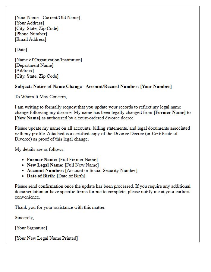 Divorce Decree Name Change Letter