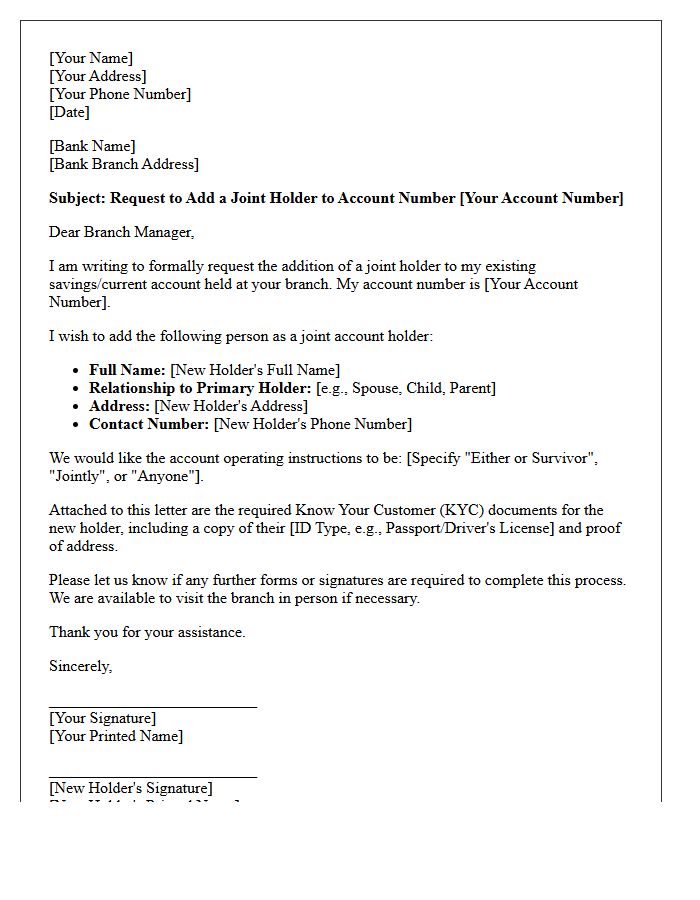 Joint Account Holder Addition Letter