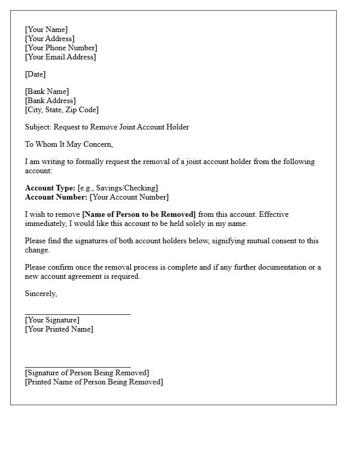 Joint Account Holder Removal Letter