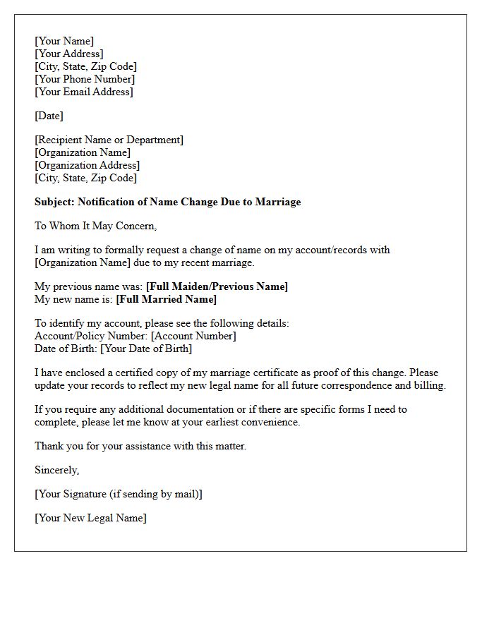 Marriage Name Change Request Letter