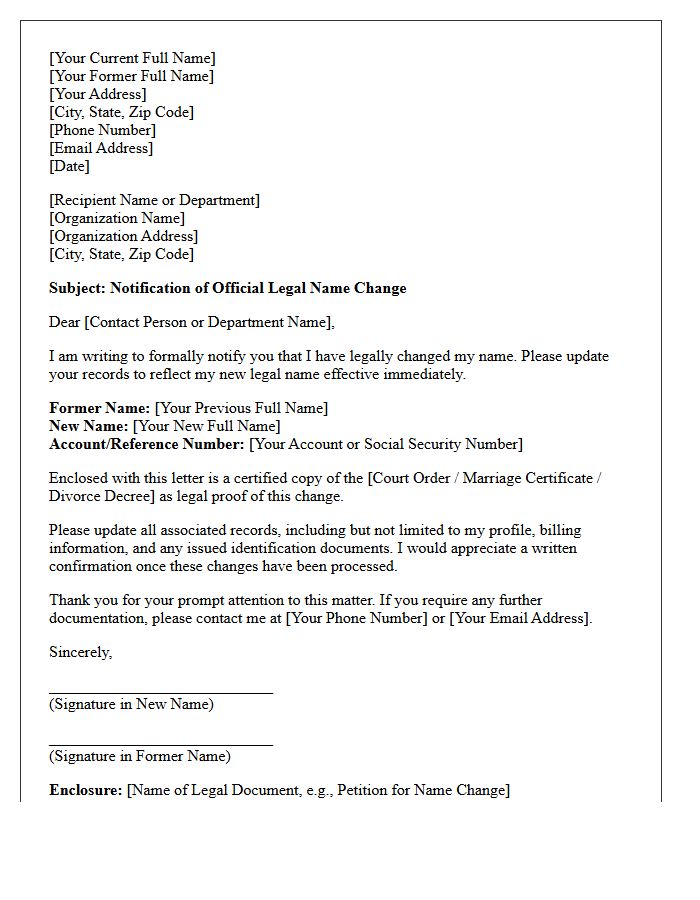 Official Legal Name Change Letter
