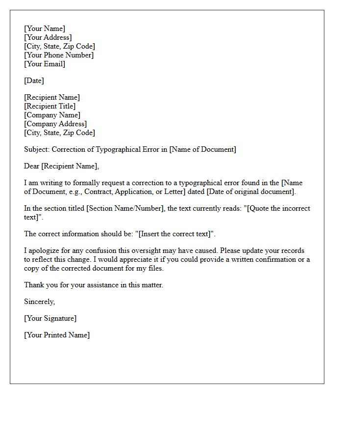 Typographical Error Correction Letter