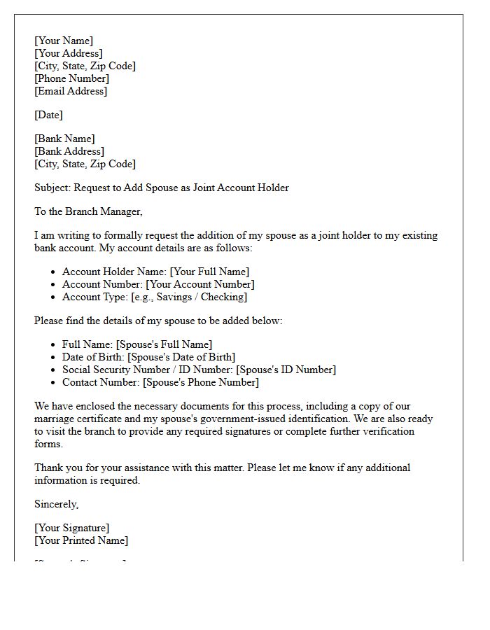 Addition of Spouse as Joint Account Holder Letter