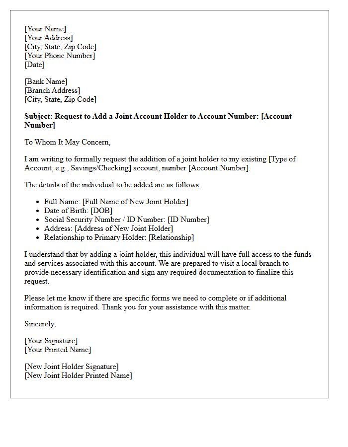 General Addition of Joint Account Holder Letter
