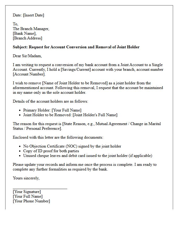 Account Conversion And Joint Holder Removal Letter