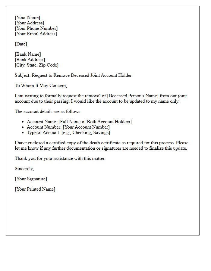 Deceased Joint Account Holder Removal Letter
