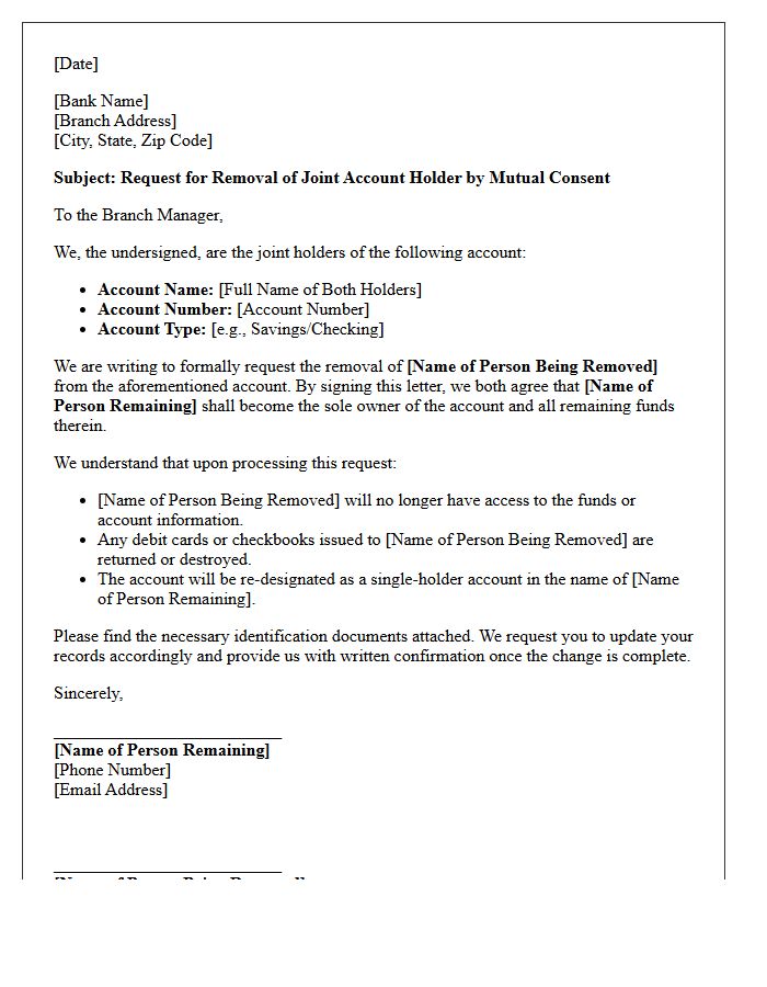 Mutual Consent Joint Account Holder Removal Letter