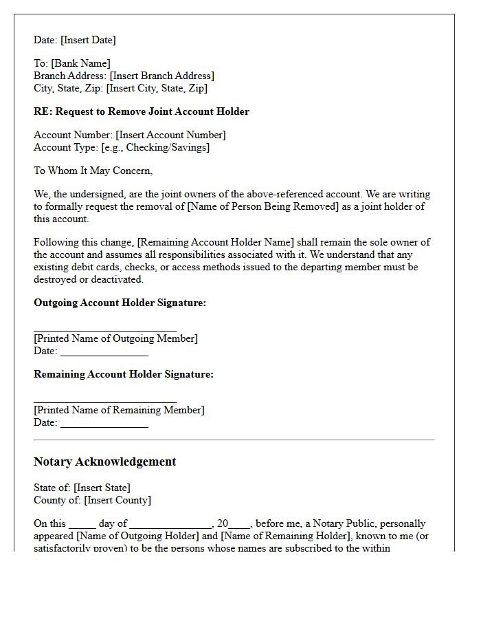 Notarized Joint Account Holder Removal Letter
