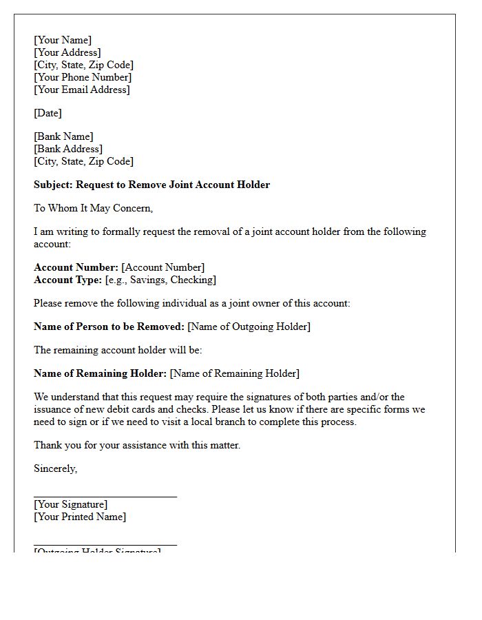 Standard Joint Account Holder Removal Letter