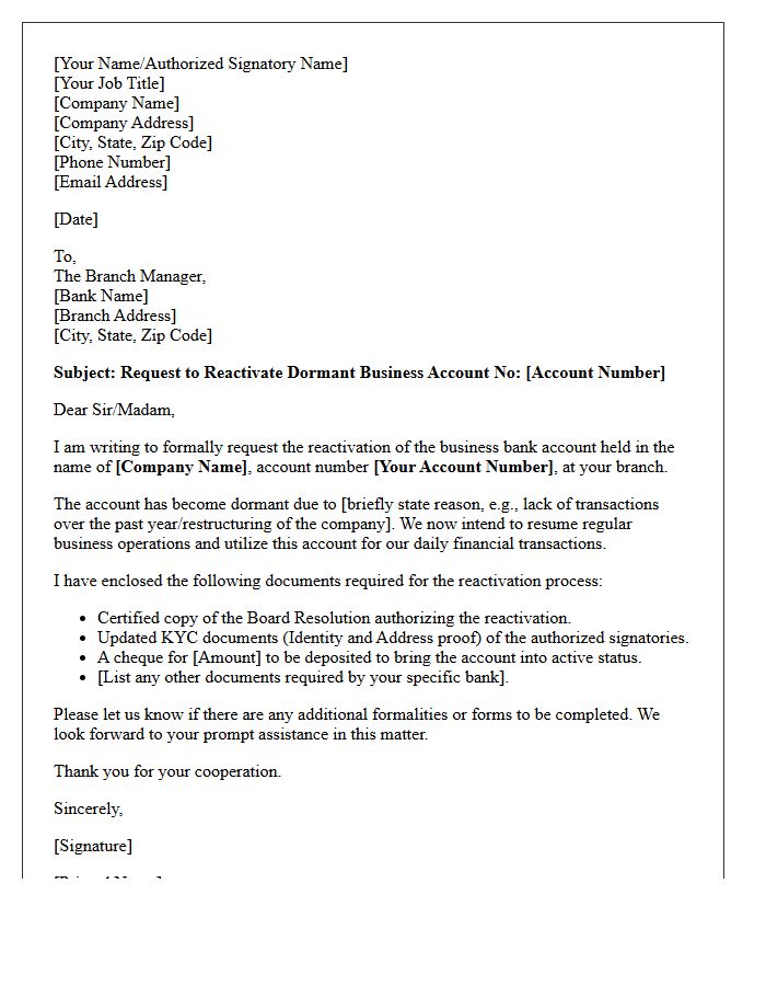 Business Dormant Account Activation Request Letter