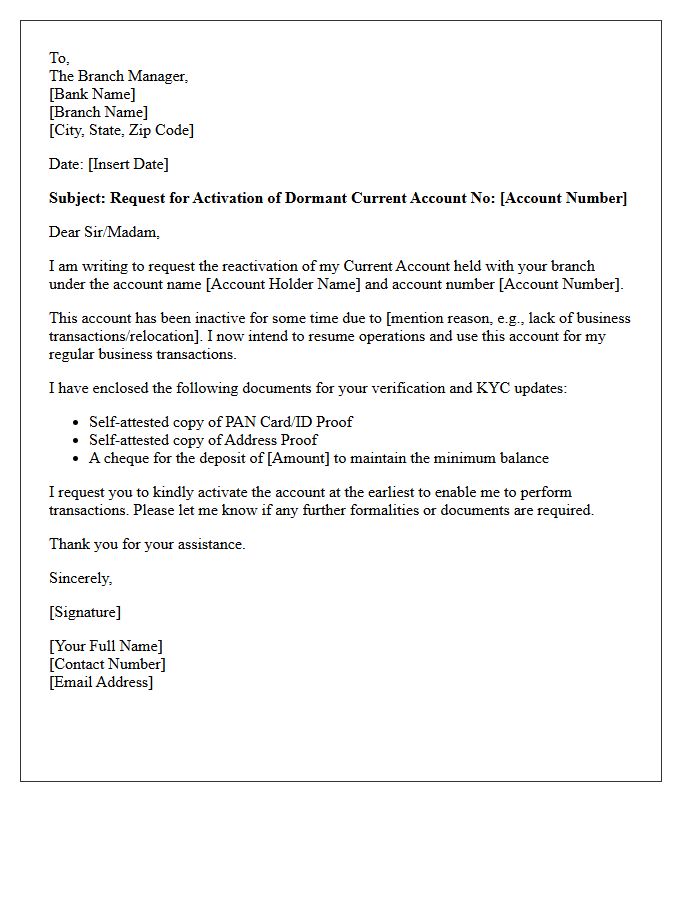 Current Dormant Account Activation Request Letter