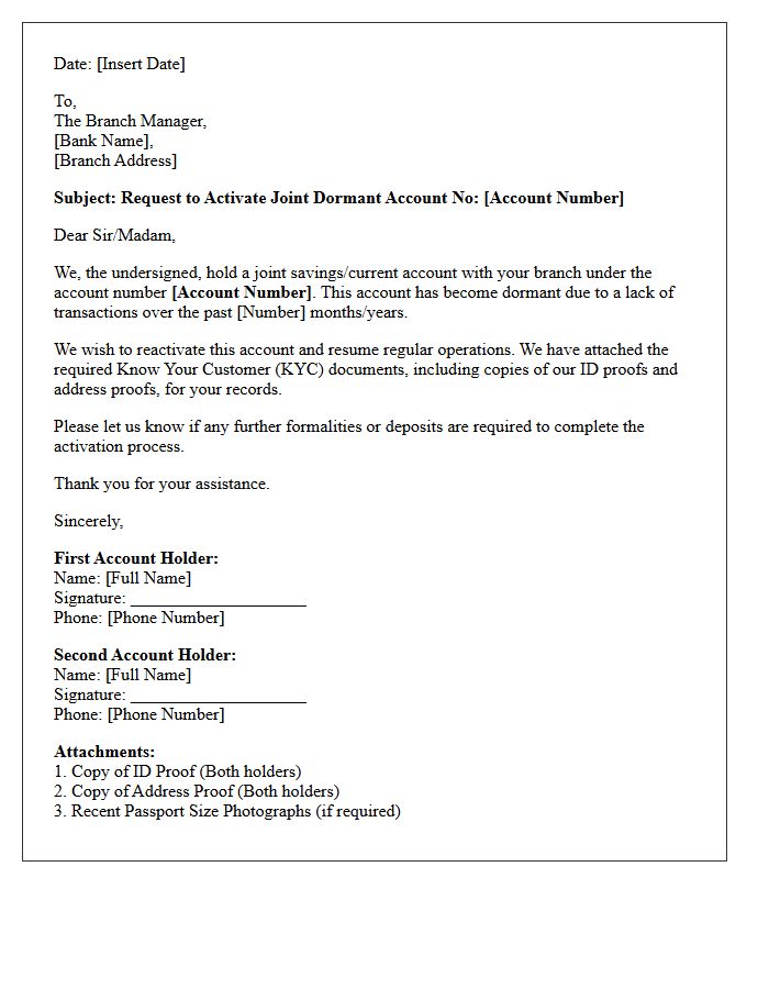 Joint Dormant Account Activation Request Letter