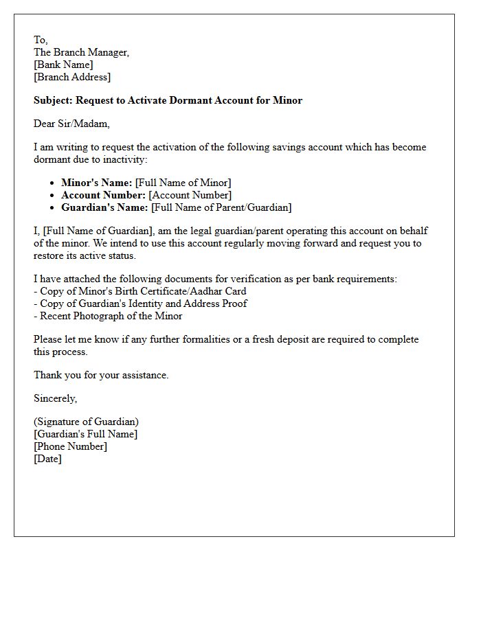 Minor Dormant Account Activation Request Letter