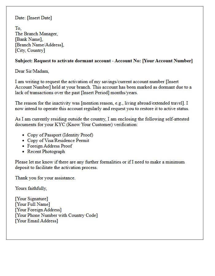 Non-Resident Dormant Account Activation Request Letter