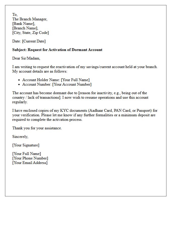 Personal Dormant Account Activation Request Letter