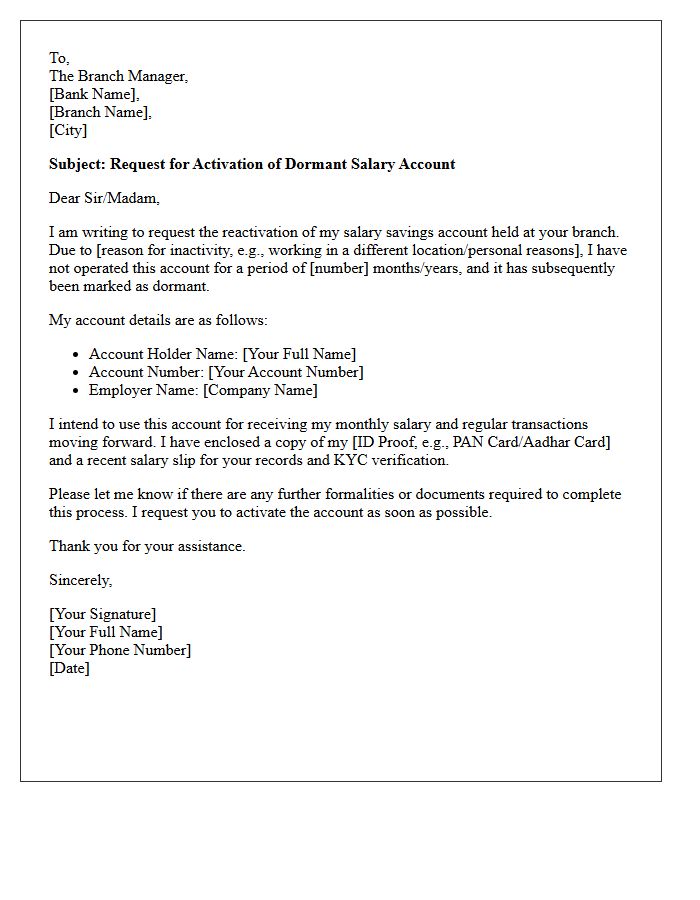 Salary Dormant Account Activation Request Letter