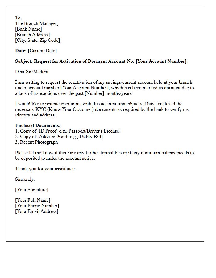 Standard Dormant Account Activation Request Letter