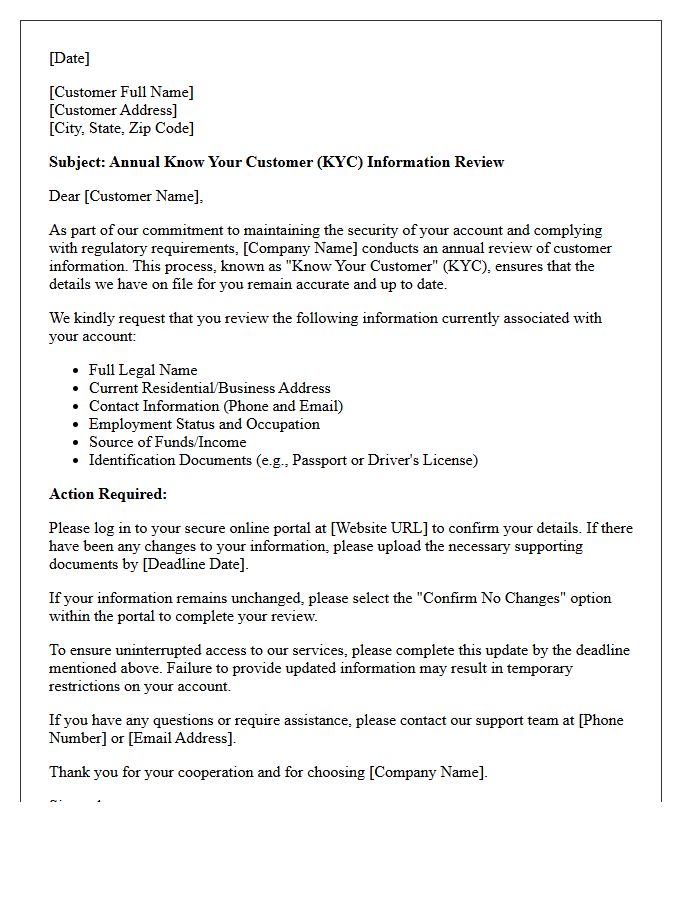 Annual Know Your Customer Information Review Letter