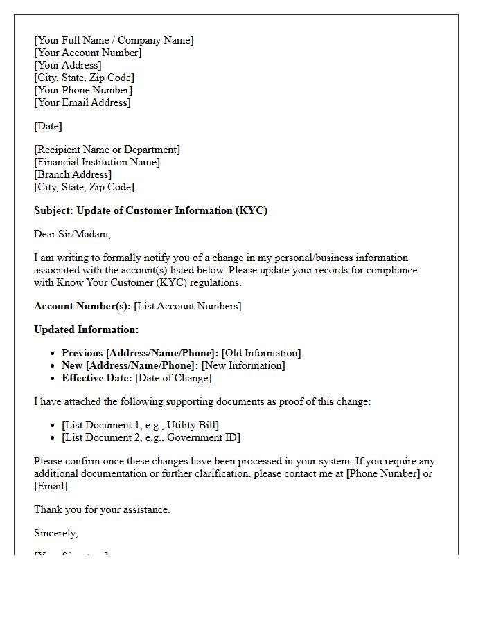 Change of Information Know Your Customer Update Letter