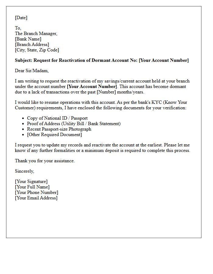 Dormant Account Know Your Customer Reactivation Letter