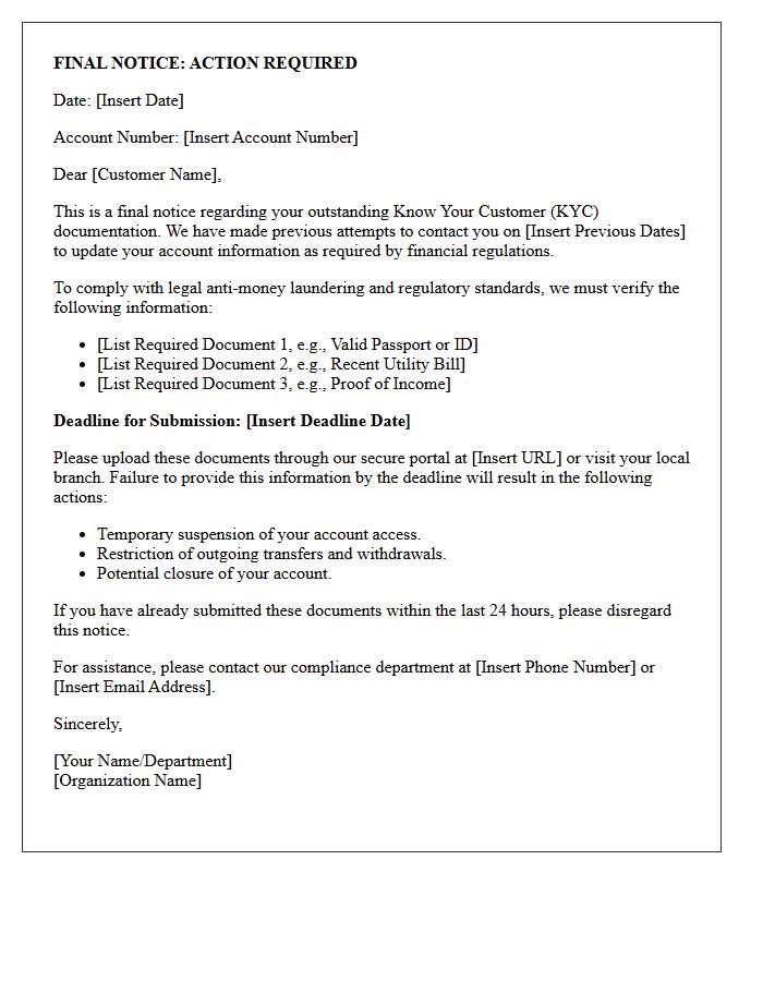 Final Notice Know Your Customer Compliance Letter