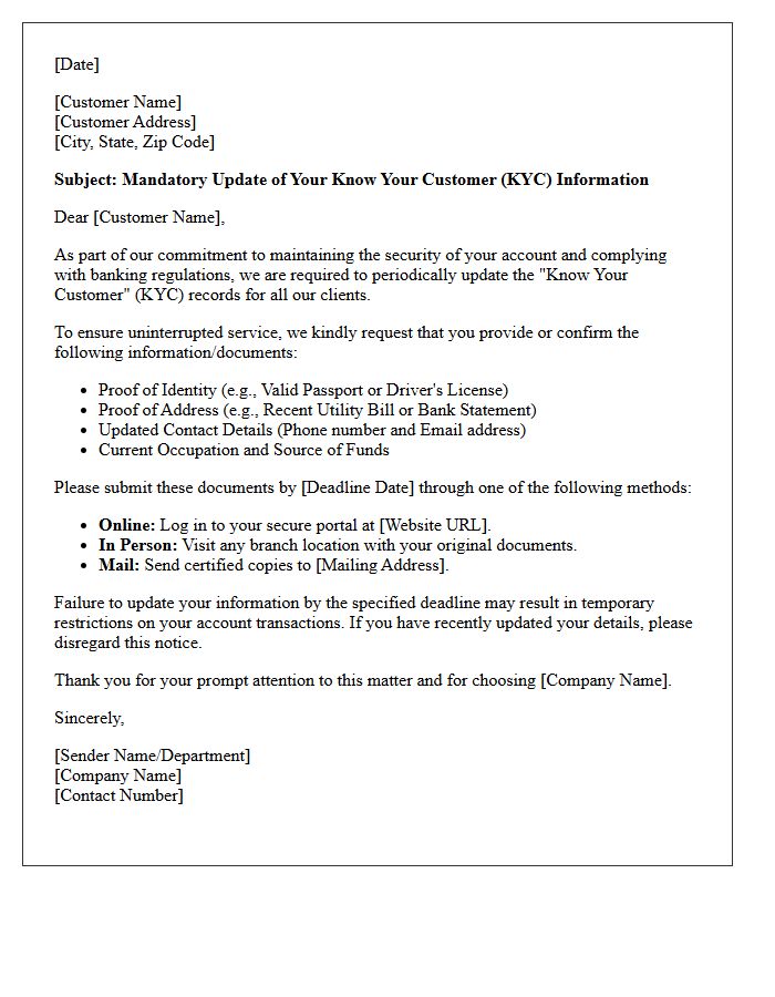 Mandatory Know Your Customer Information Update Letter