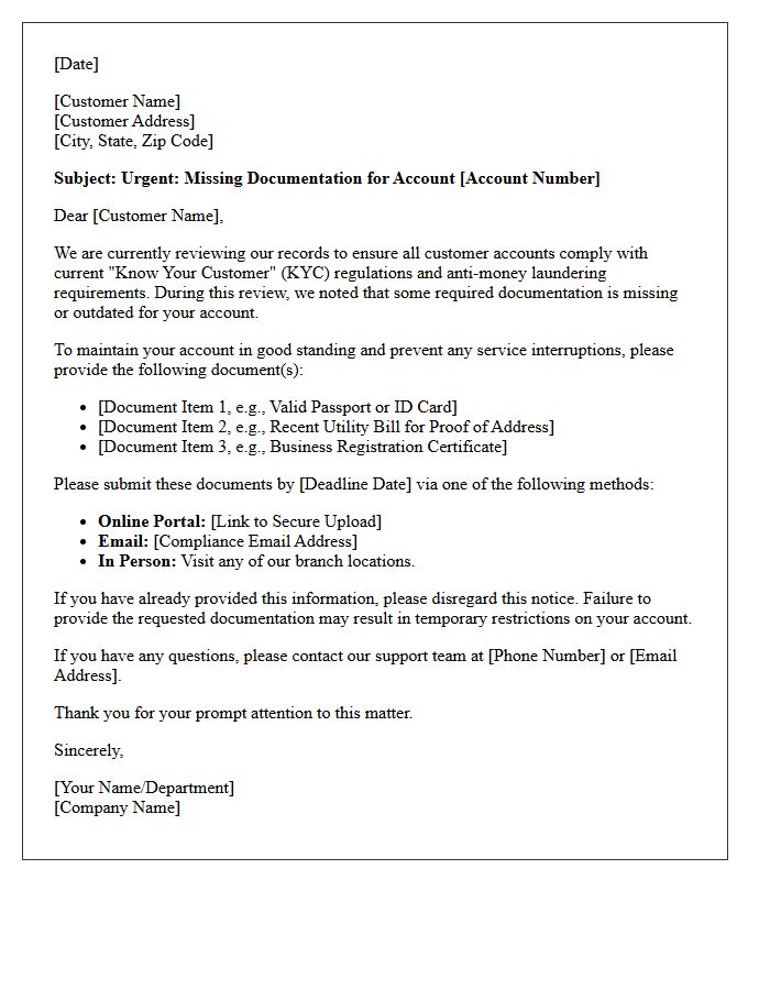 Missing Documentation Know Your Customer Request Letter