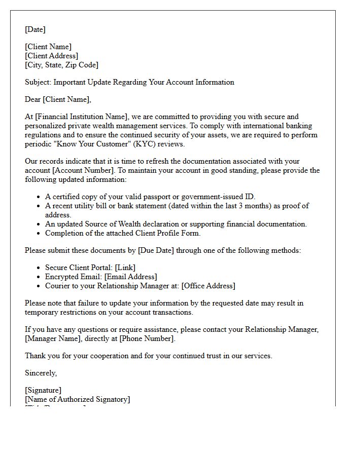 Private Wealth Know Your Customer Status Update Letter
