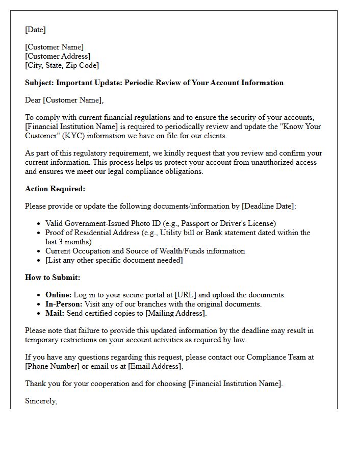 Regulatory Compliance Know Your Customer Refresh Letter