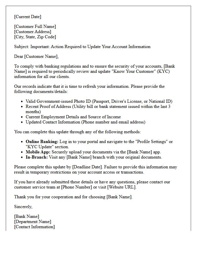 Retail Banking Know Your Customer Information Update Letter