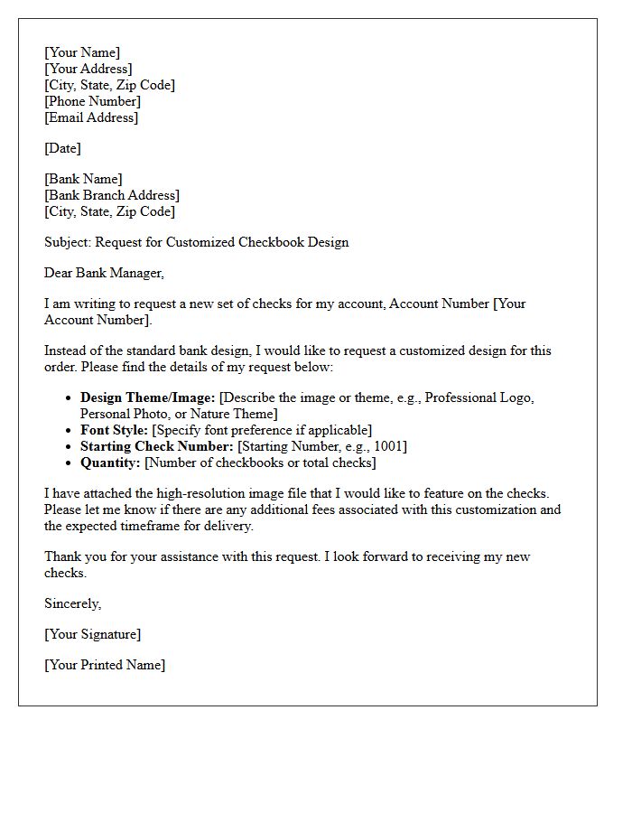 Customized Checkbook Design Request Letter