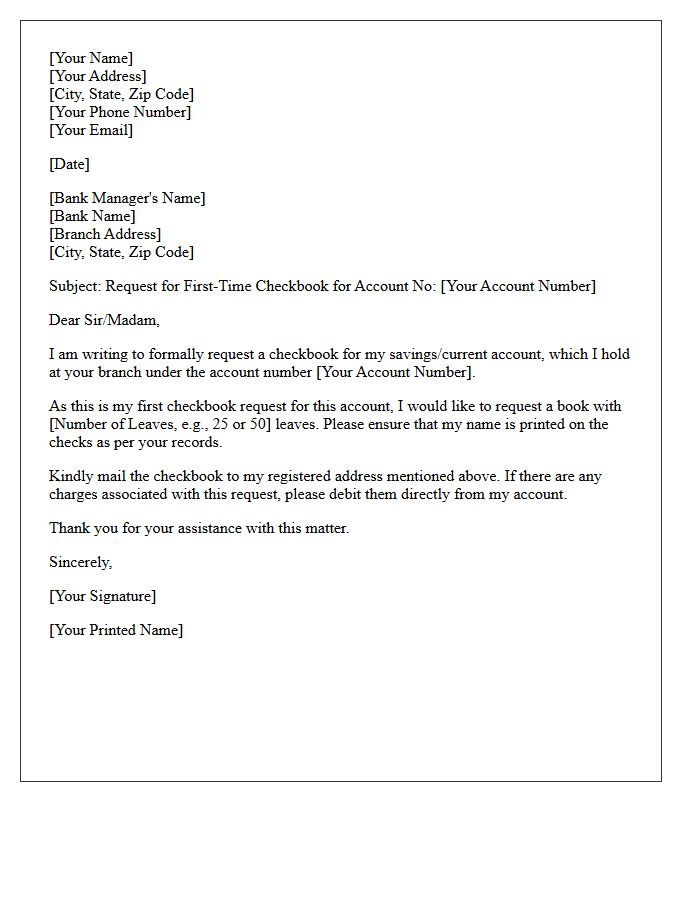 First Time Account Checkbook Request Letter