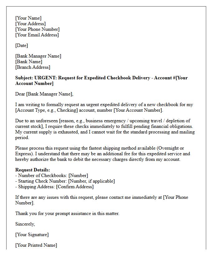 Urgent Expedited Checkbook Request Letter