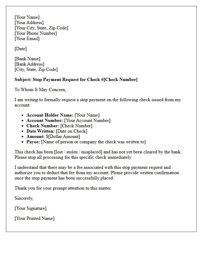 Lost Check Stop Payment Request Letter
