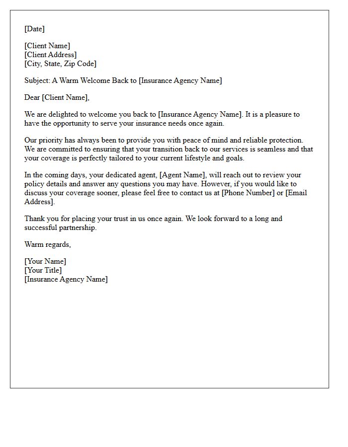 A Warm Welcome Back Letter to Our Valued Insurance Clients