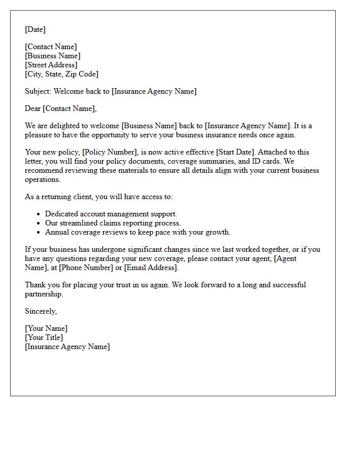 Commercial Insurance Welcome Back Letter for Rejoining Businesses