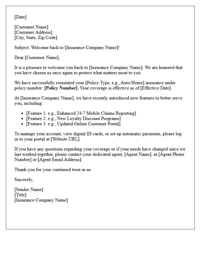 Personalized Welcome Back Letter for Returning Insurance Policyholders