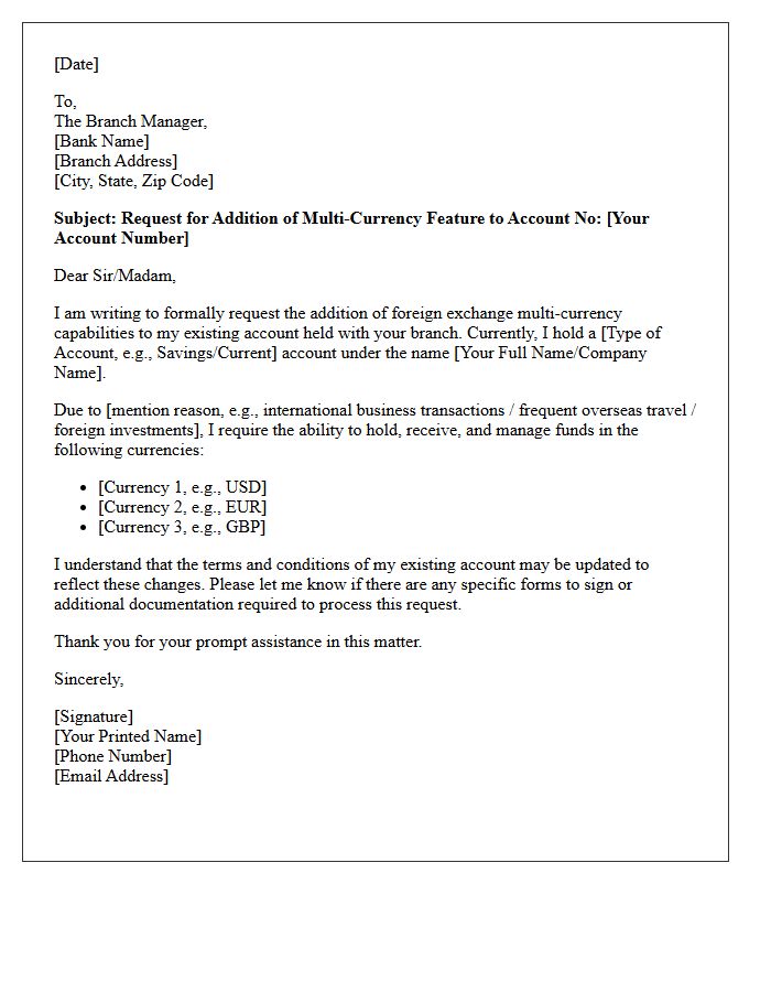Foreign Exchange Multi-Currency Addition Request Letter