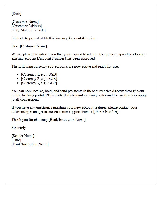 Multi-Currency Account Addition Approval Letter