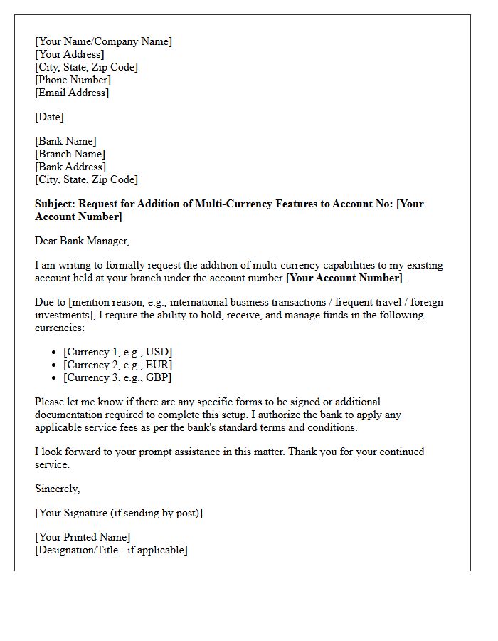 Multi-Currency Account Addition Request Letter