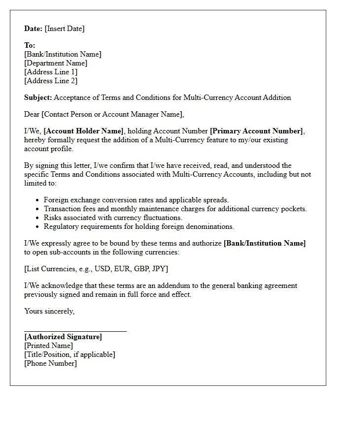 Multi-Currency Account Addition Terms Acceptance Letter