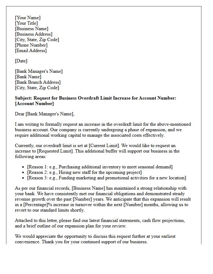 Business Expansion Overdraft Limit Request Letter