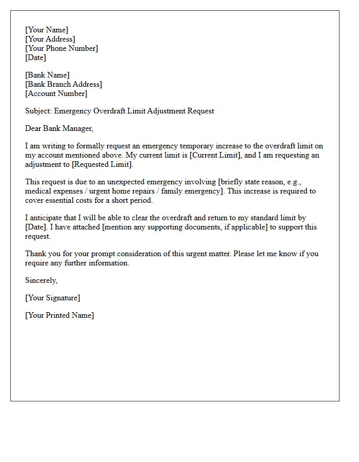 Emergency Overdraft Limit Adjustment Request Letter