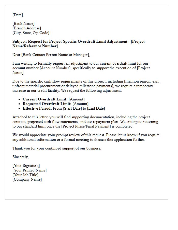 Project Specific Overdraft Limit Adjustment Letter